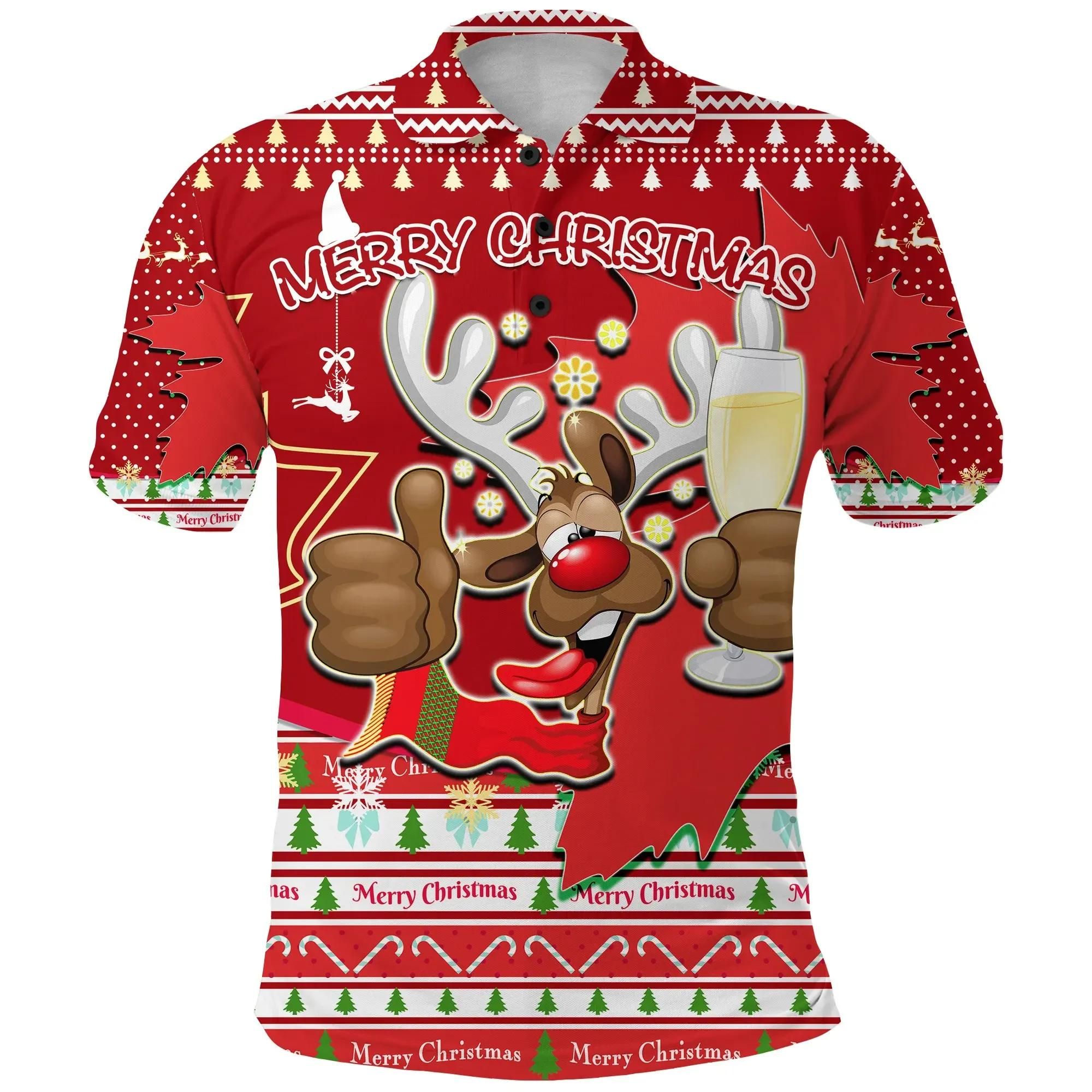 Canada Christmas Moose Polo Shirt Maple Leaf Version K13 Canada Christmas Moose Polo Shirt Maple Leaf Version K13