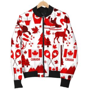 Canada Love Pattern Print Women Casual Bomber Jacket