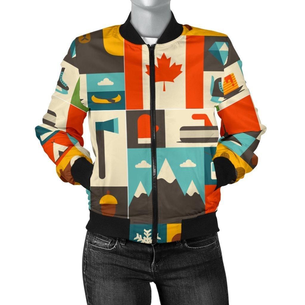 Canada-Pattern-Print-Women-Casual-Bomber-Jacket-1