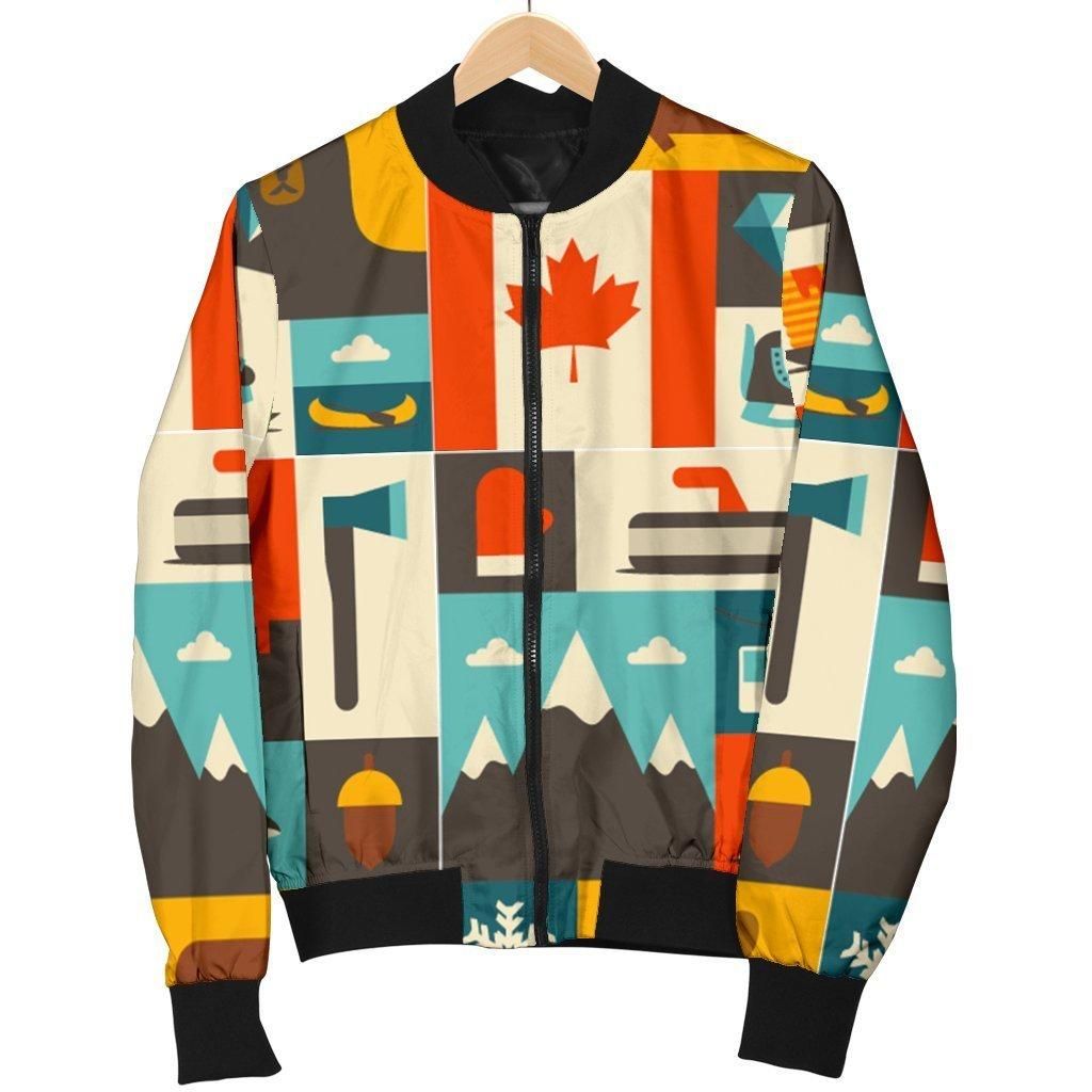 Canada Pattern Print Women Casual Bomber Jacket Canada Pattern Print Women Casual Bomber Jacket