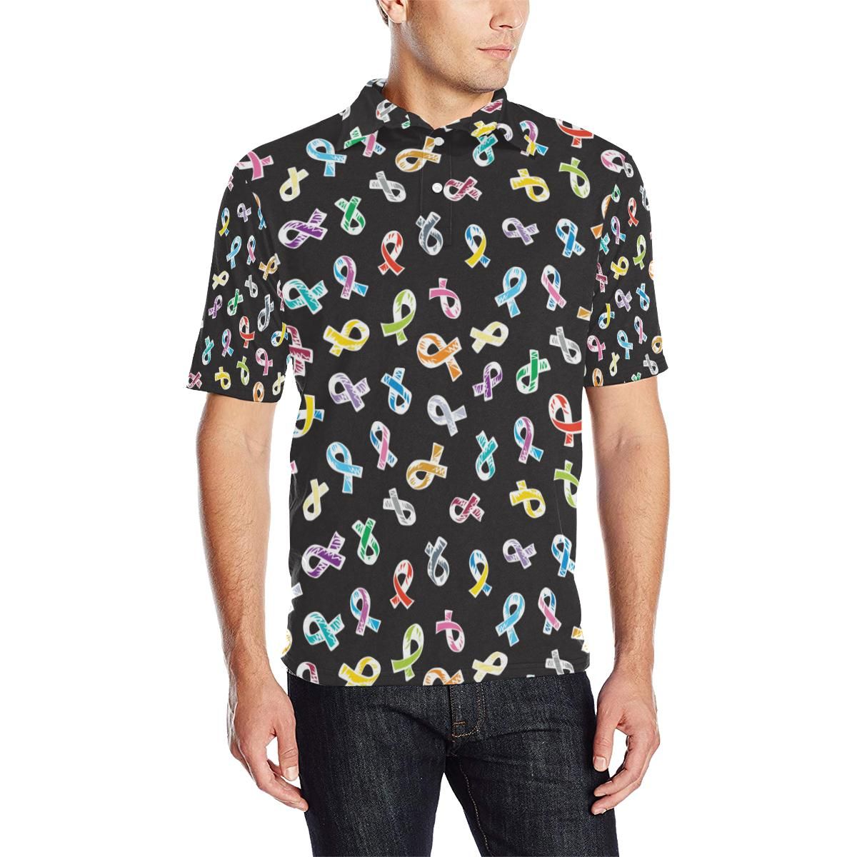 Cancer Awareness Pattern Print Design 02 Men Polo Shirt Cancer Awareness Pattern Print Design 02 Men Polo Shirt
