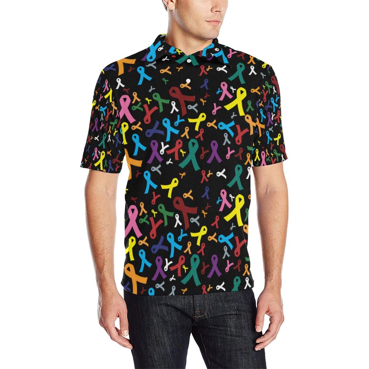 Cancer Awareness Pattern Print Design 03 Men Polo Shirt Cancer Awareness Pattern Print Design 03 Men Polo Shirt