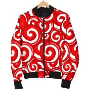 Candy Cane Pattern Print Women Casual Bomber Jacket