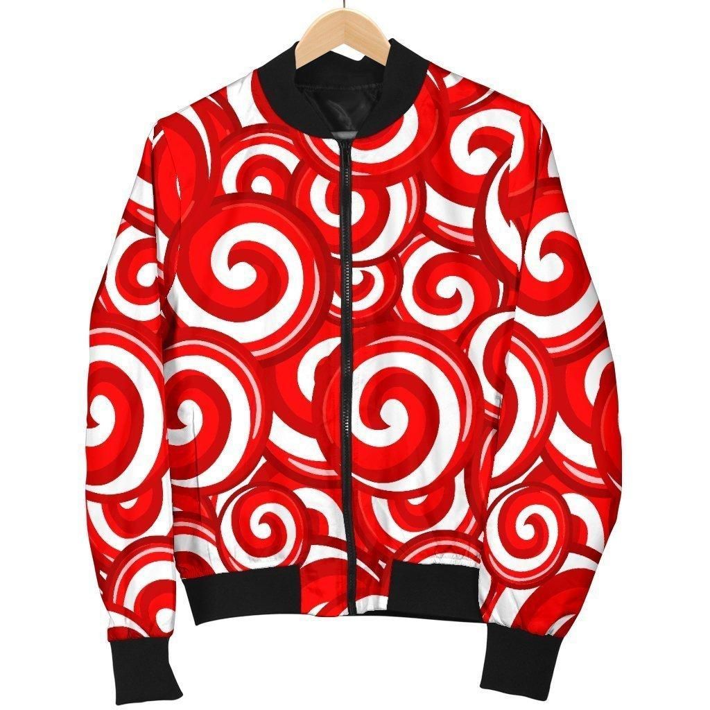 Candy Cane Pattern Print Women Casual Bomber Jacket Candy Cane Pattern Print Women Casual Bomber Jacket