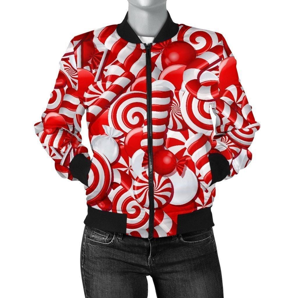 Candy-Cane-Print-Pattern-Women-Casual-Bomber-Jacket-1