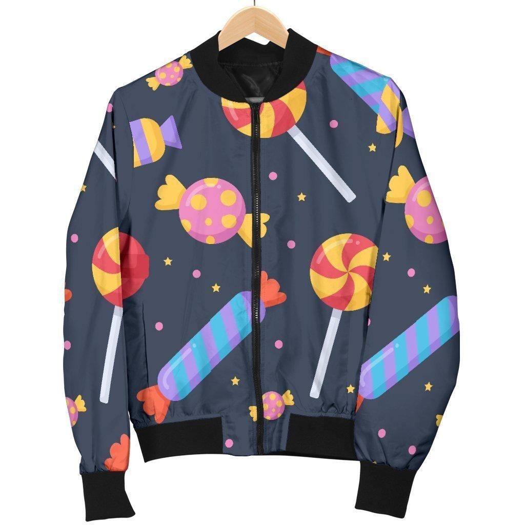 Candy Pattern Print Women Casual Bomber Jacket Candy Pattern Print Women Casual Bomber Jacket