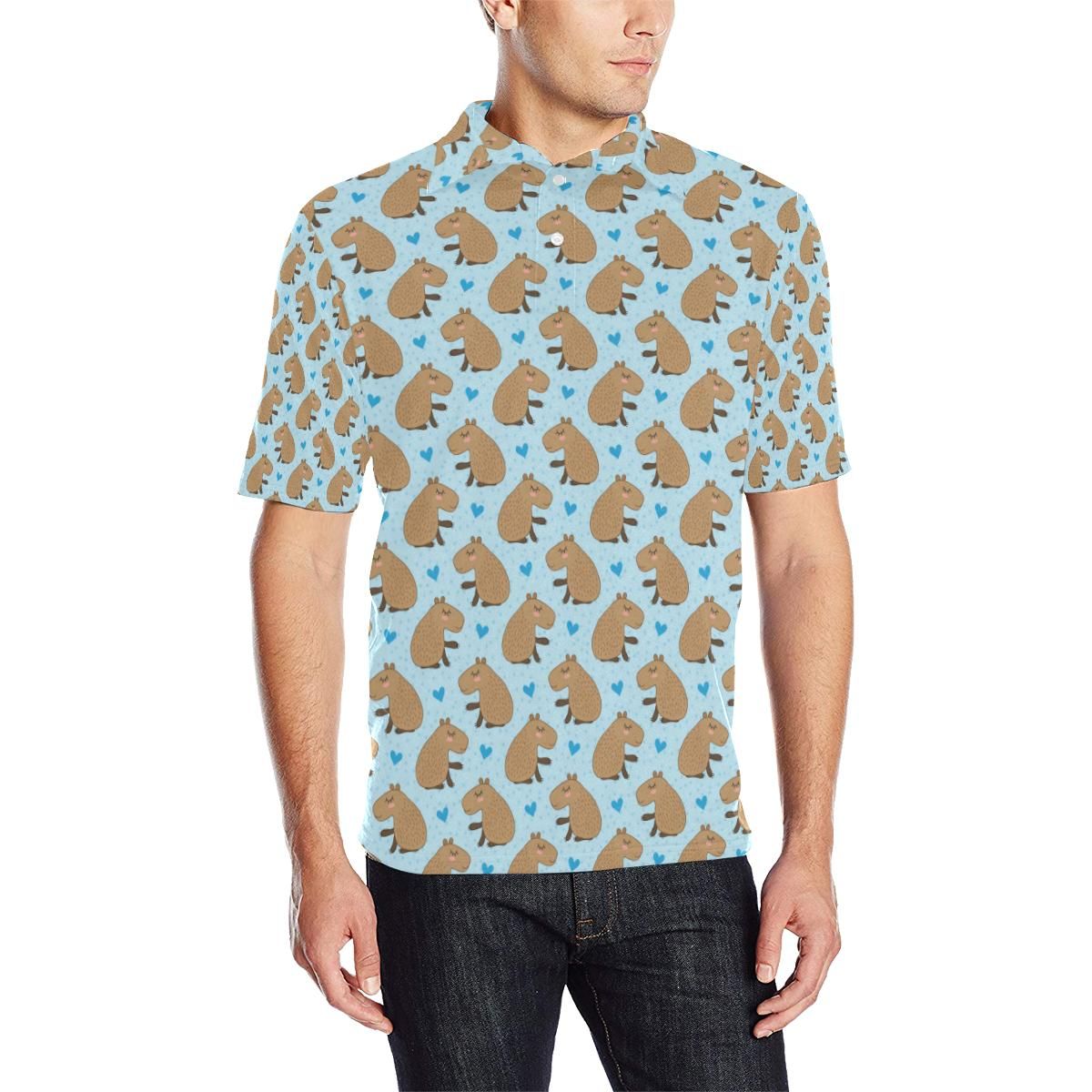 Capybara Pattern Print Design 01 Men Polo Shirt Capybara Pattern Print Design 01 Men Polo Shirt