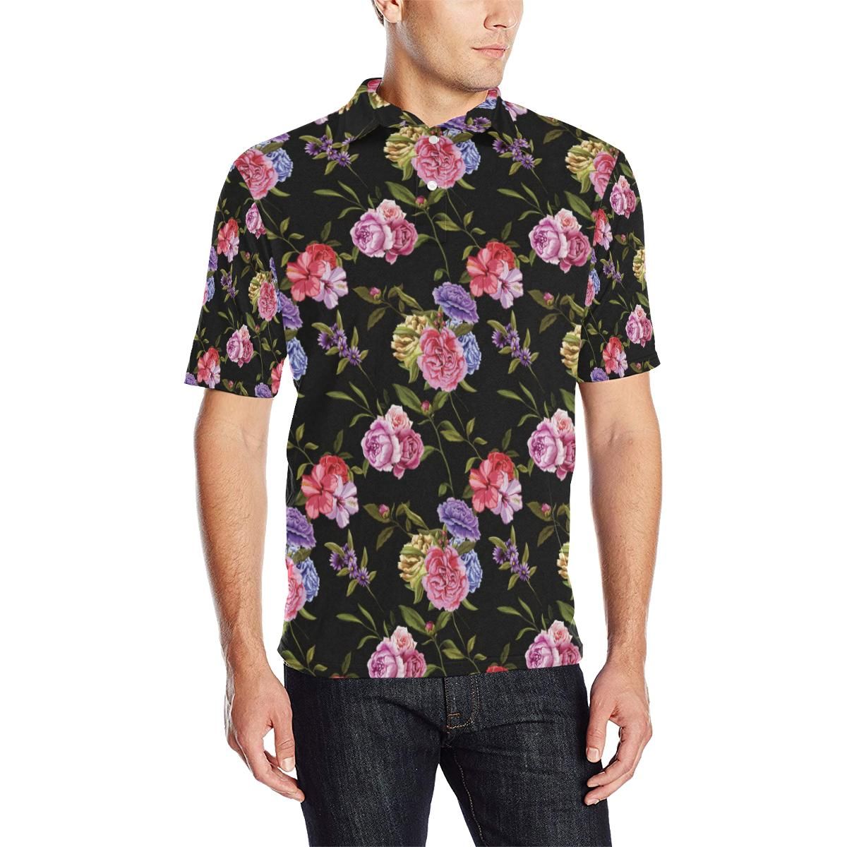 Carnations Pattern Print Design Cn05 Men Polo Shirt Carnations Pattern Print Design Cn05 Men Polo Shirt