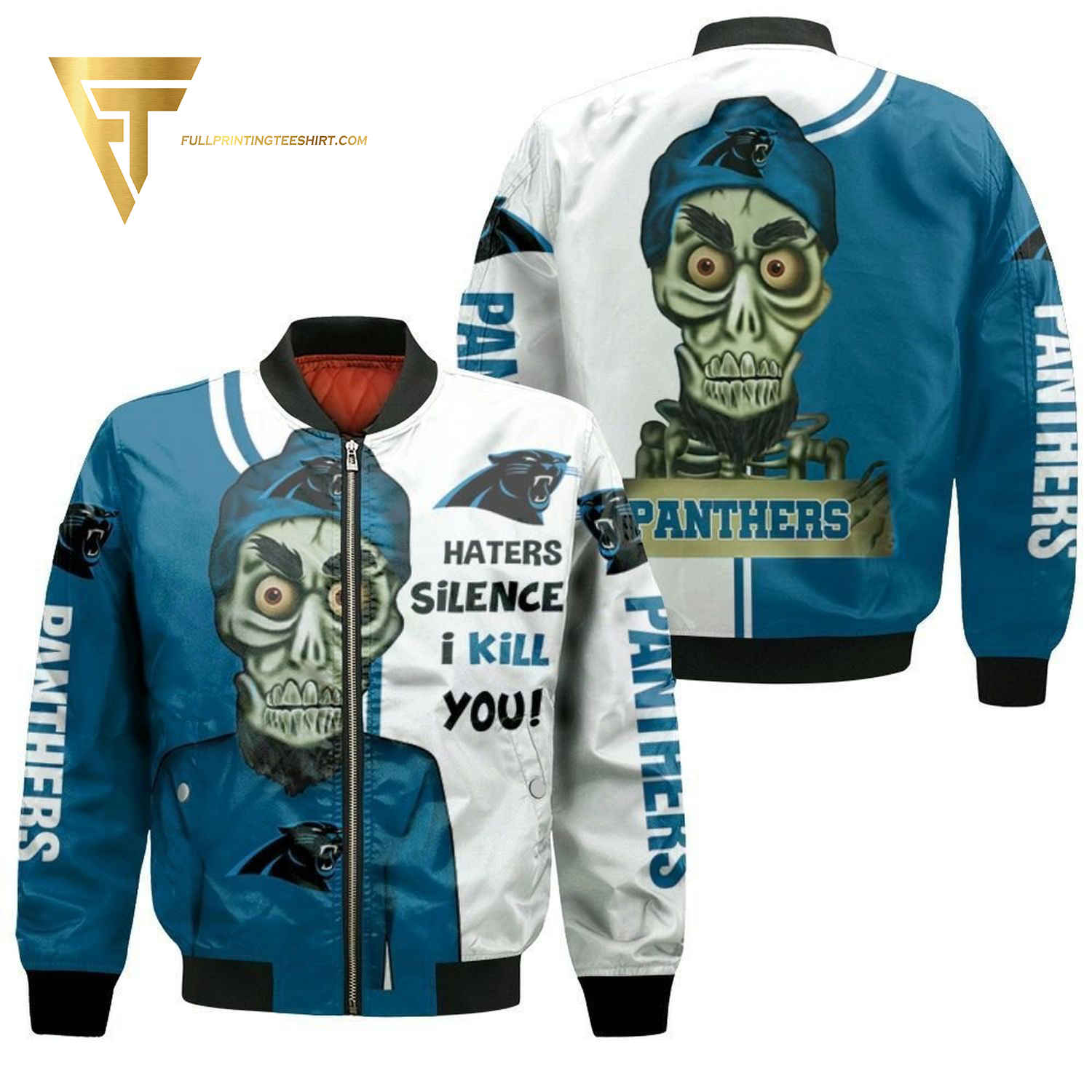 Carolina Panthers Haters Silence I Kill You Achmed Bomber Jacket Carolina Panthers Haters Silence I Kill You Achmed Bomber Jacket