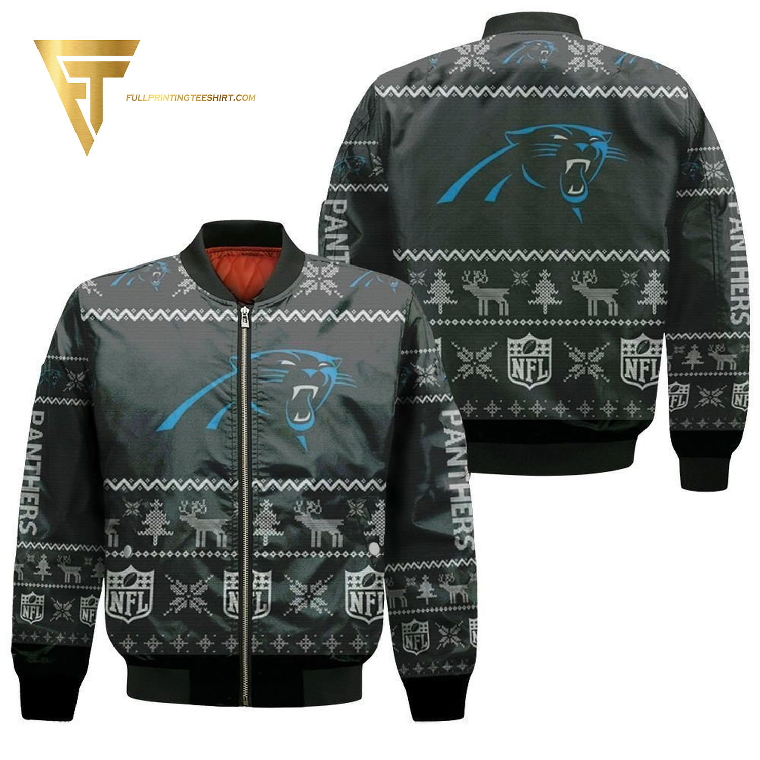 Carolina Panthers Ugly Christmas Full Printing Bomber Jacket Carolina Panthers Ugly Christmas Full Printing Bomber Jacket