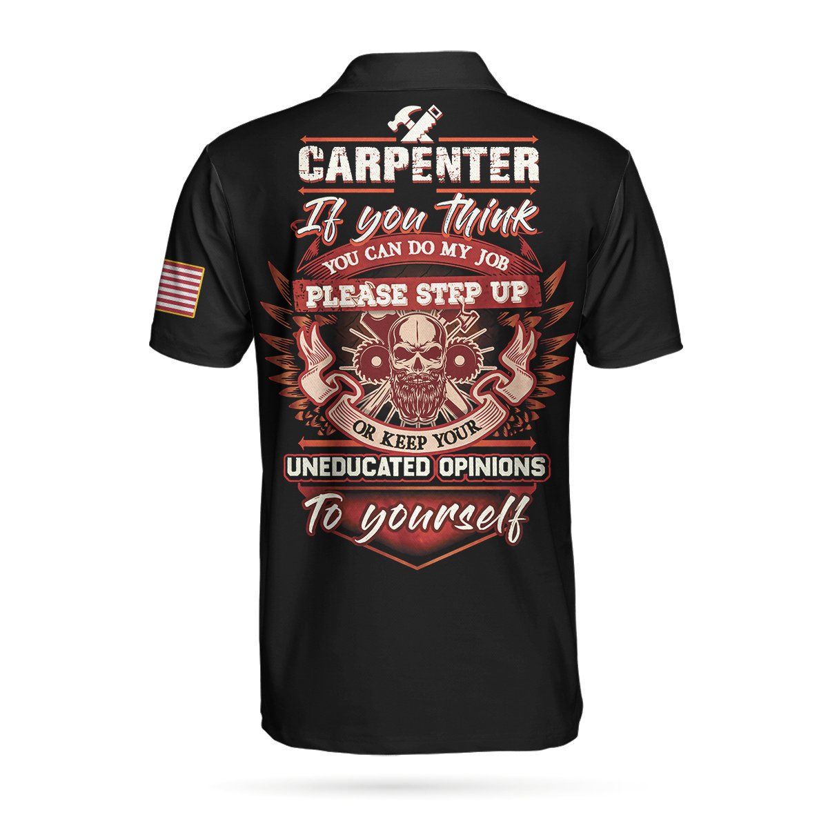 Carpenter Proud Skull Black And White 3D Short Sleeve Polo Shirt Carpenter Proud Skull Black And White 3D Short Sleeve Polo Shirt