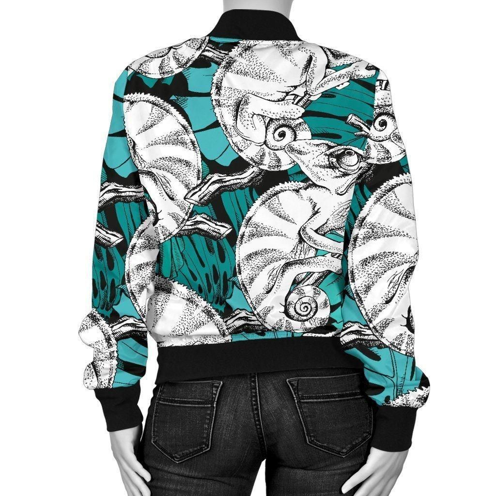 Cartoon-Chameleon-Pattern-Print-Women-Casual-Bomber-Jacket-2