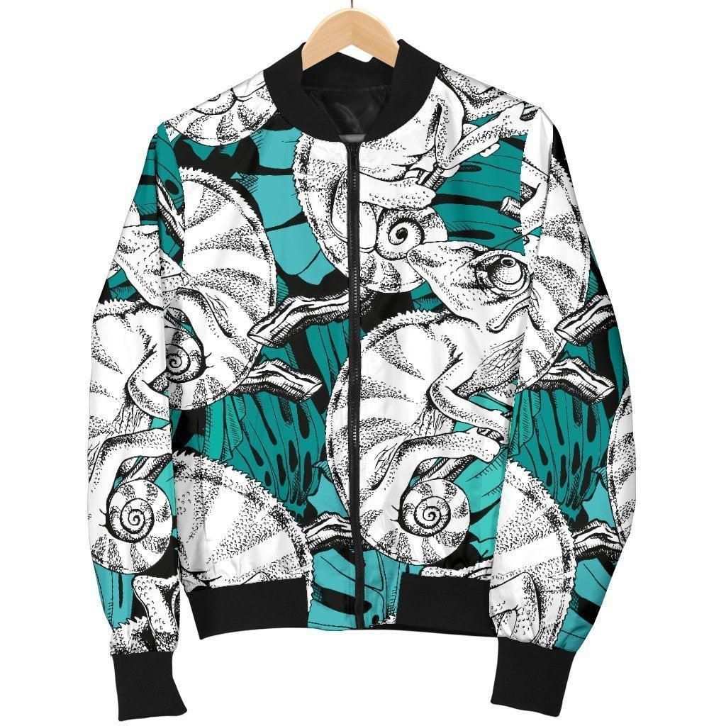 Cartoon Chameleon Pattern Print Women Casual Bomber Jacket Cartoon Chameleon Pattern Print Women Casual Bomber Jacket