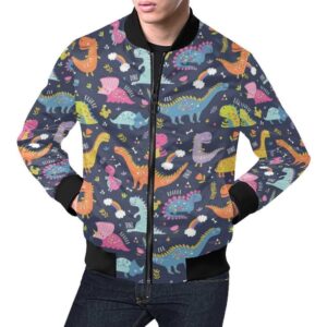 Cartoon Dino Dinosaur Pattern Print Mens Bomber Jacket