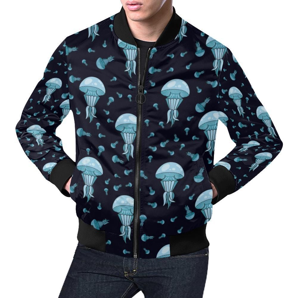 Cartoon Jellyfish Print Pattern Mens Bomber Jacket Cartoon Jellyfish Print Pattern Mens Bomber Jacket