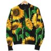 Cartoon Sunflower Pattern Print Women Casual Bomber Jacket
