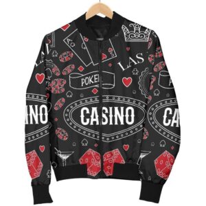 Casino Poker Pattern Print Women Casual Bomber Jacket