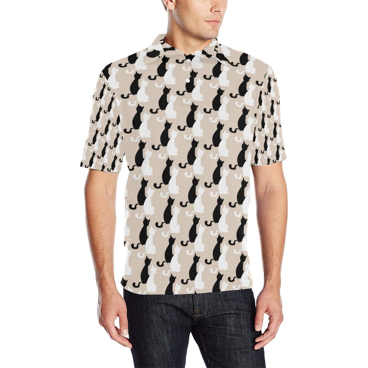 Cat Pattern Print Design 04 Men Polo Shirt Cat Pattern Print Design 04 Men Polo Shirt