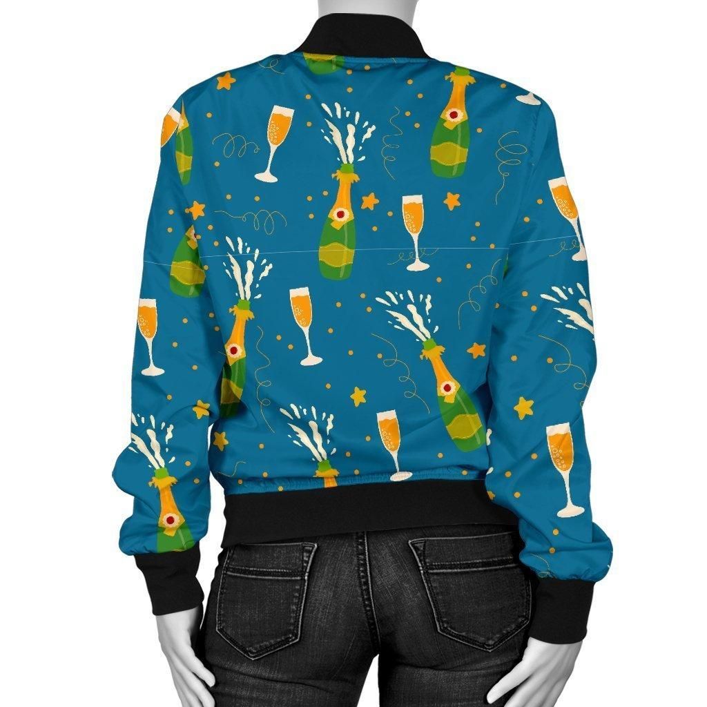 Celebrate-Champagne-Print-Pattern-Women-Casual-Bomber-Jacket-2