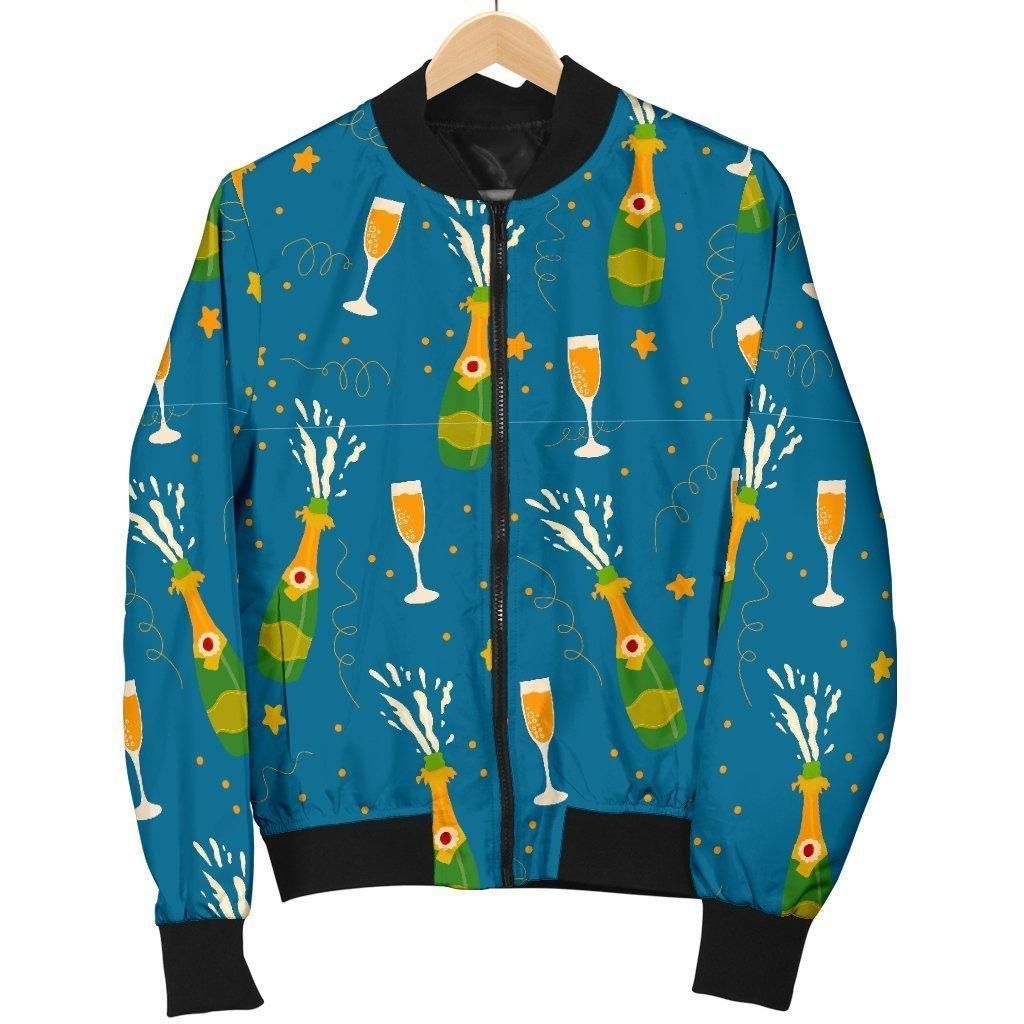 Celebrate Champagne Print Pattern Women Casual Bomber Jacket Celebrate Champagne Print Pattern Women Casual Bomber Jacket