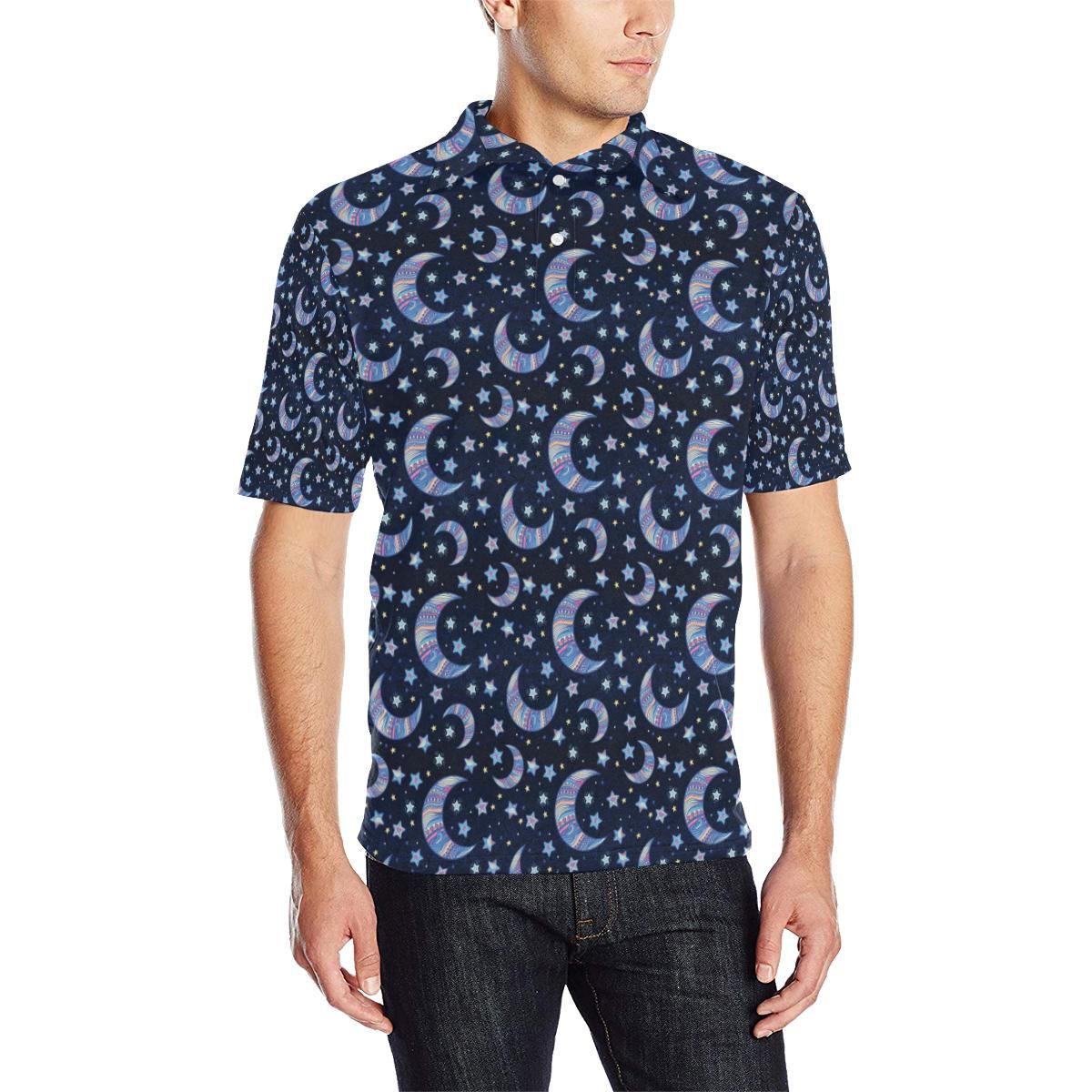 Celestial Moon Pattern Print Design 03 Men Polo Shirt Celestial Moon Pattern Print Design 03 Men Polo Shirt