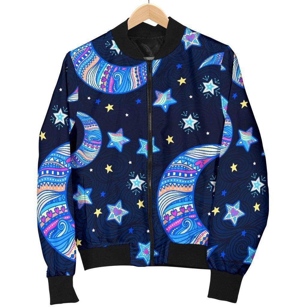 Celestial Pattern Print Women Casual Bomber Jacket Celestial Pattern Print Women Casual Bomber Jacket