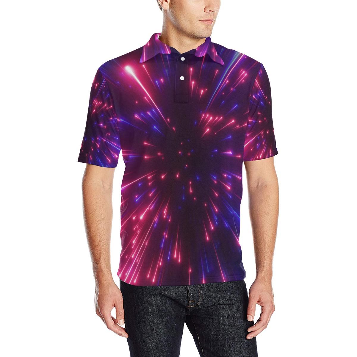 Celestial Purple Blue Neon Speed Light Men Polo Shirt Celestial Purple Blue Neon Speed Light Men Polo Shirt
