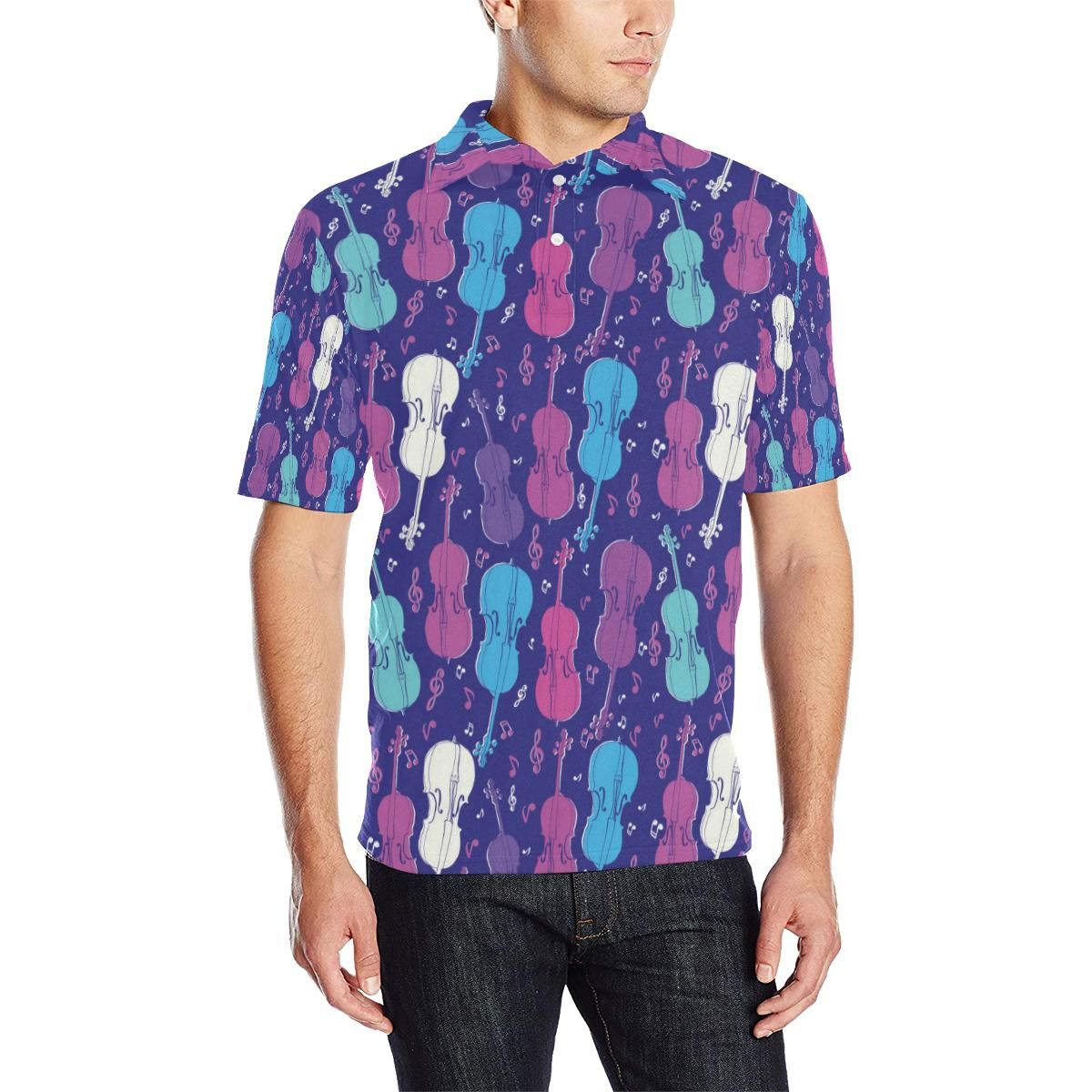 Cello Pattern Print Design 01 Men Polo Shirt Cello Pattern Print Design 01 Men Polo Shirt