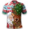 Celtic Style Merry Christmas Ugly Polo Shirt - Drunk Santa and Deer - BN21