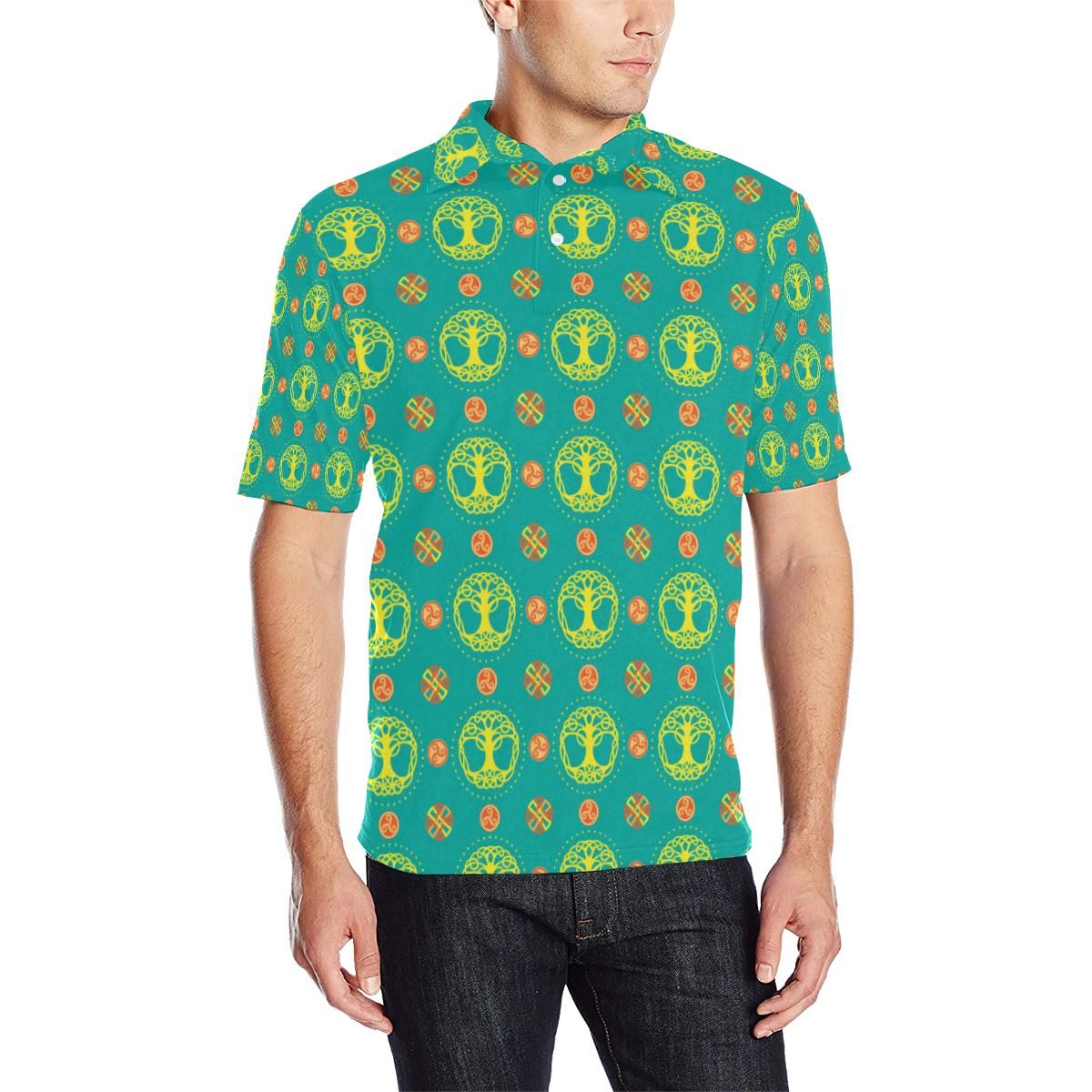 Celtic Tree Of Life Print Pattern Men Polo Shirt Celtic Tree Of Life Print Pattern Men Polo Shirt