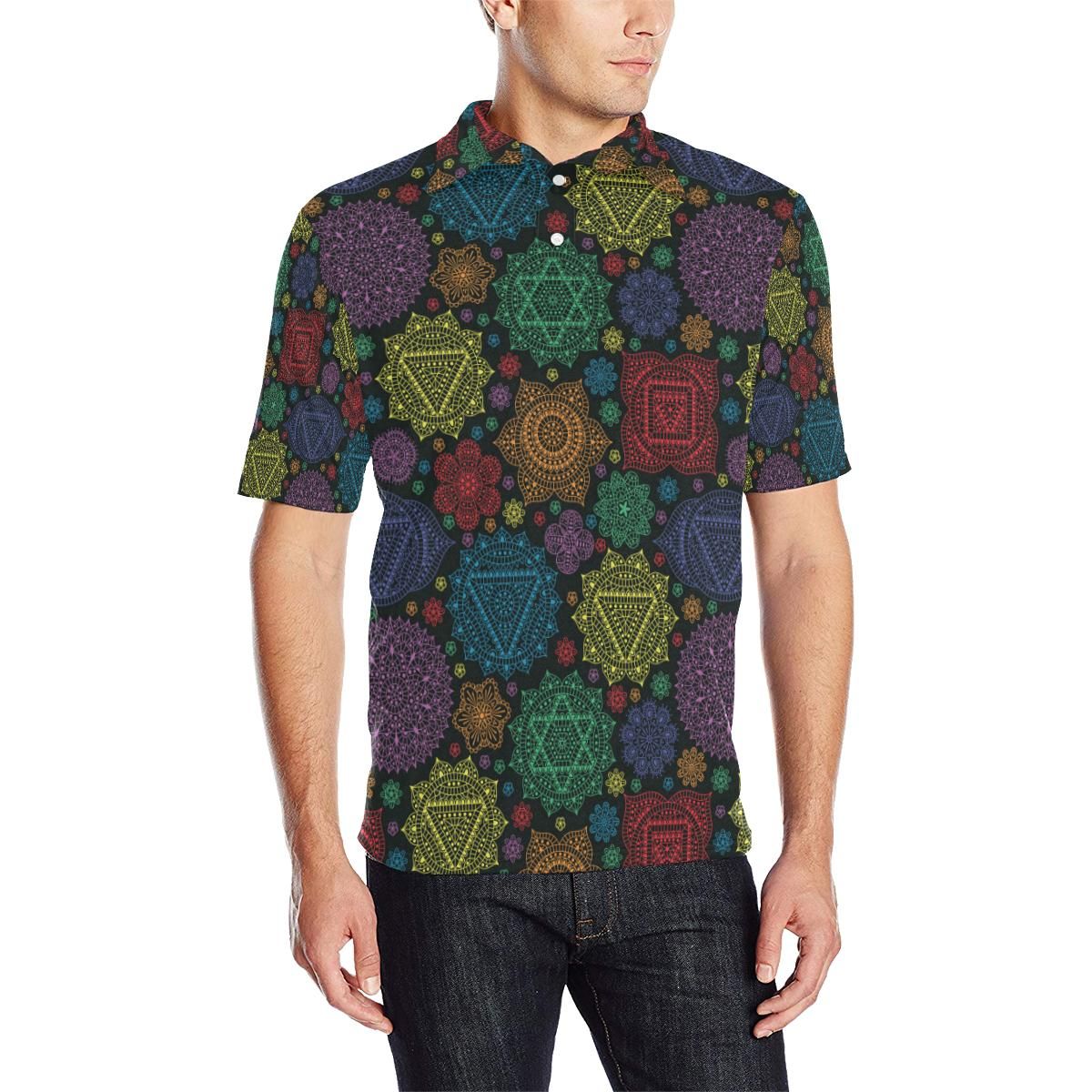 Chakra Mandala Print Pattern Men Polo Shirt Chakra Mandala Print Pattern Men Polo Shirt