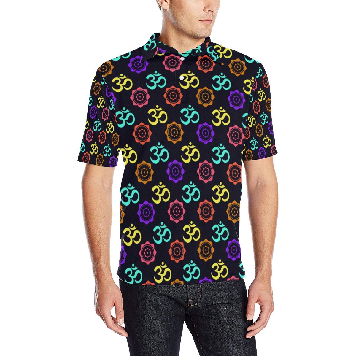 Chakra Om Print Pattern Men Polo Shirt Chakra Om Print Pattern Men Polo Shirt