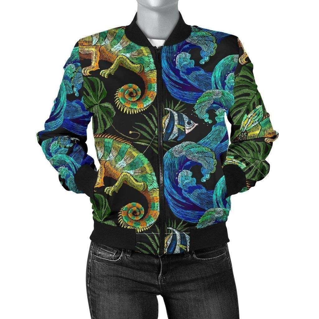 Chameleon-Pattern-Print-Women-Casual-Bomber-Jacket-1