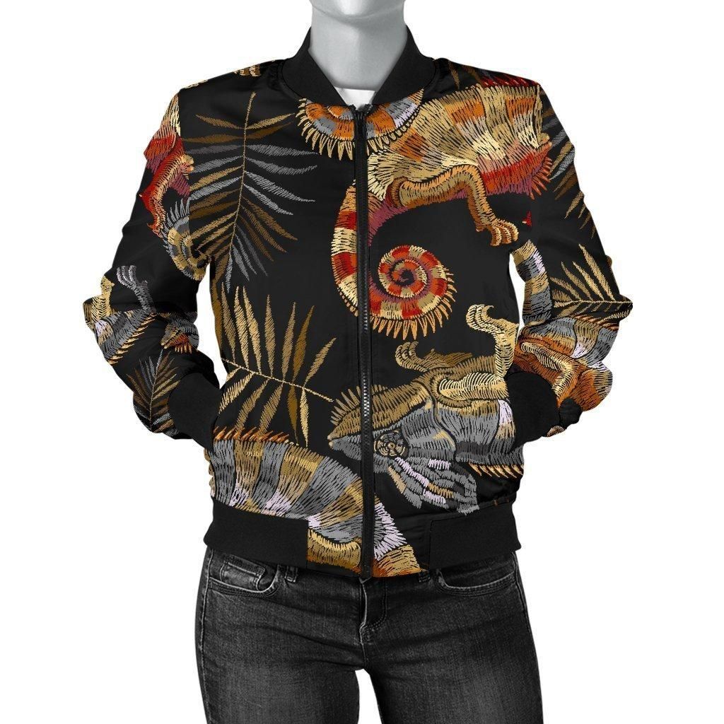 Chameleon-Print-Pattern-Women-Casual-Bomber-Jacket-1
