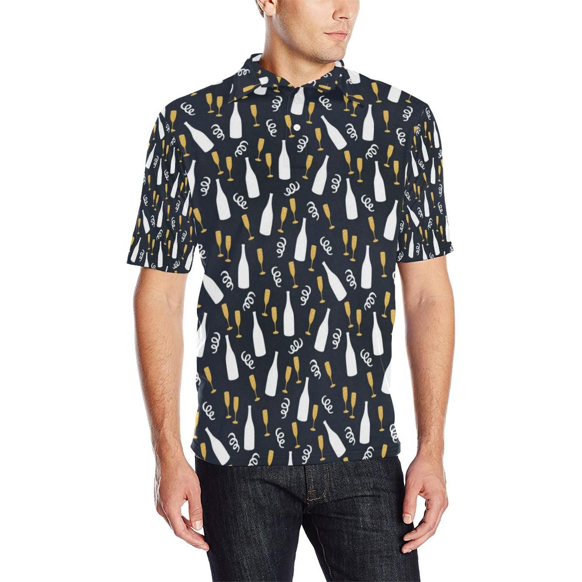 Champagne Pattern Print Design 01 Men Polo Shirt Champagne Pattern Print Design 01 Men Polo Shirt