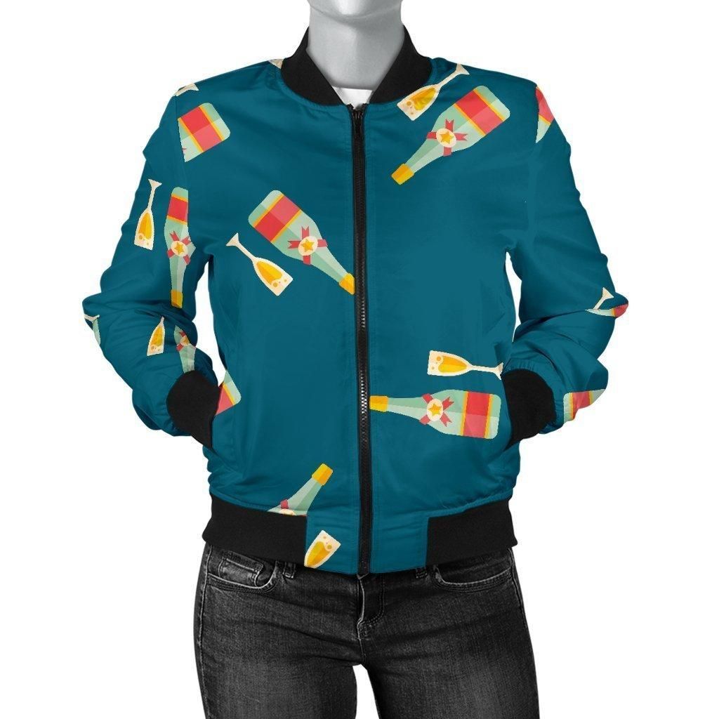 Champagne-Print-Pattern-Women-Casual-Bomber-Jacket-1