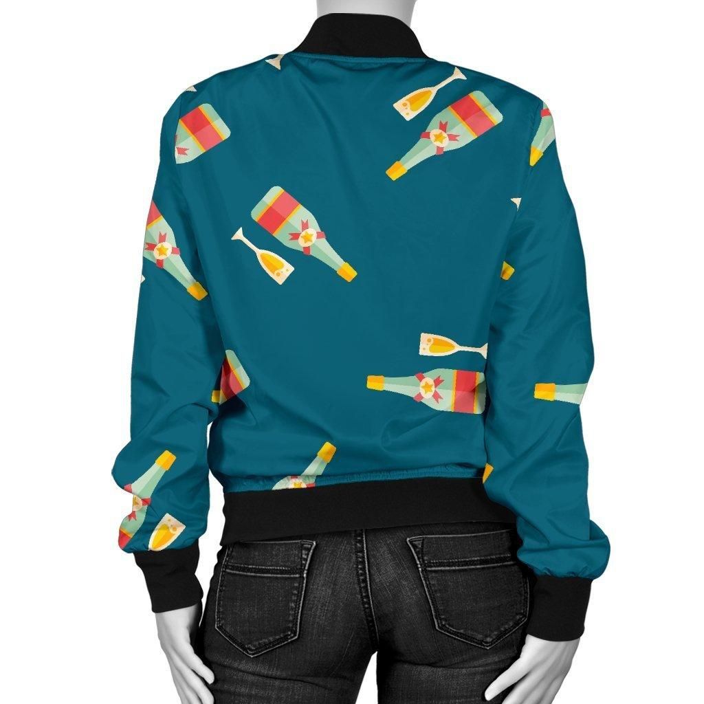 Champagne-Print-Pattern-Women-Casual-Bomber-Jacket-2