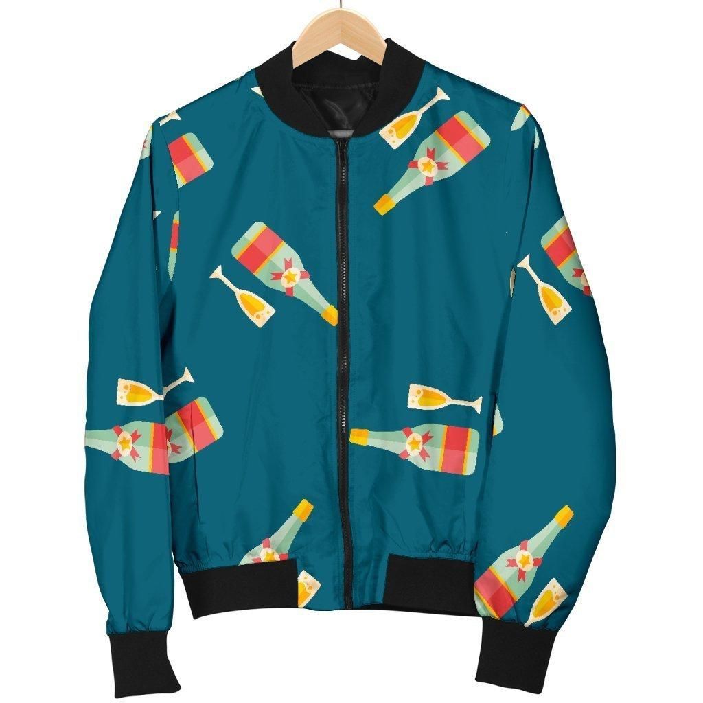Champagne Print Pattern Women Casual Bomber Jacket Champagne Print Pattern Women Casual Bomber Jacket