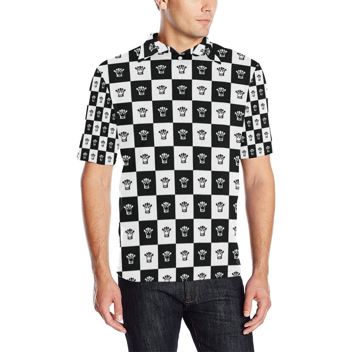 Checkered Flag Crown Pattern Men Polo Shirt Checkered Flag Crown Pattern Men Polo Shirt