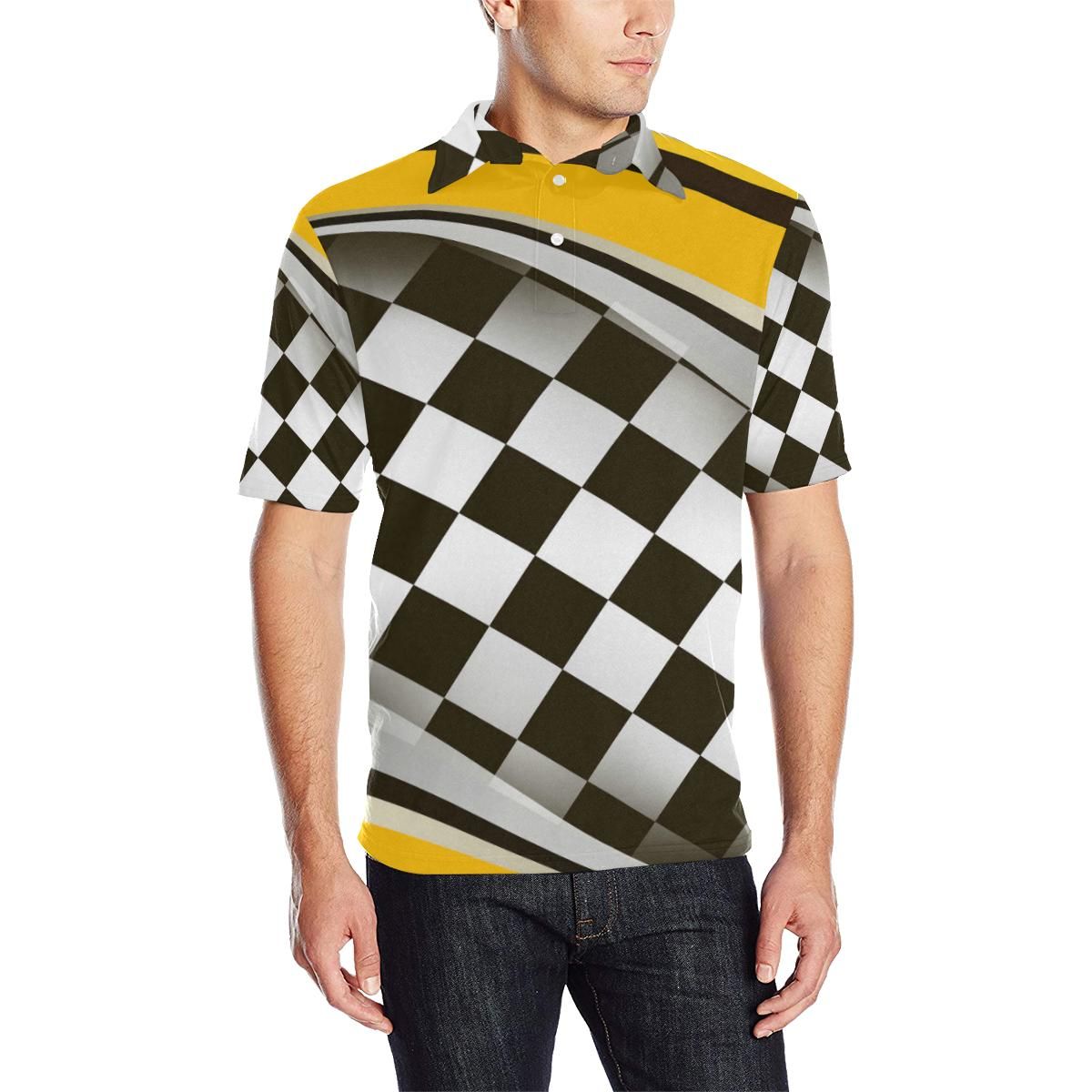 Checkered Flag Racing Style Men Polo Shirt Checkered Flag Racing Style Men Polo Shirt