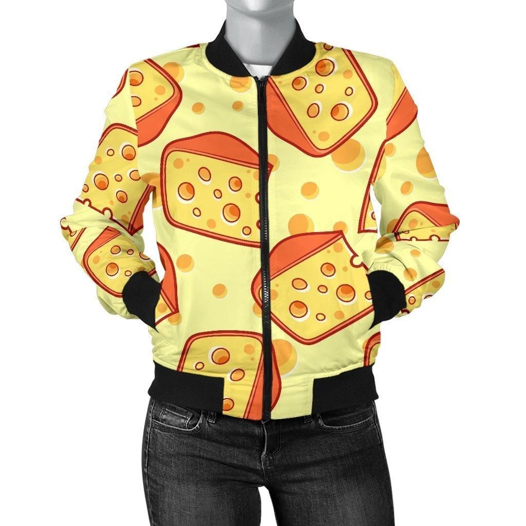 Cheese-Print-Pattern-Women-Casual-Bomber-Jacket-1