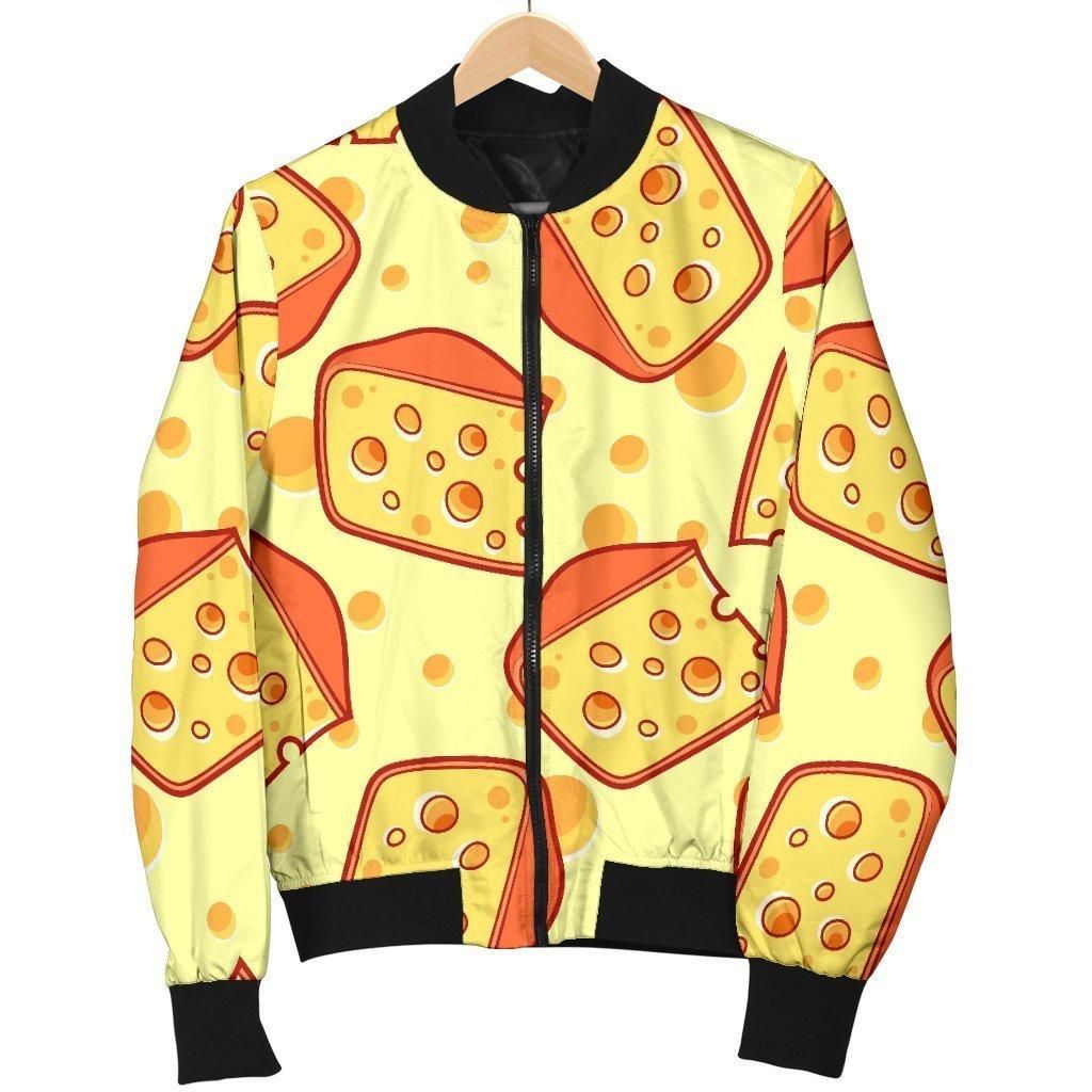 Cheese Print Pattern Women Casual Bomber Jacket Cheese Print Pattern Women Casual Bomber Jacket