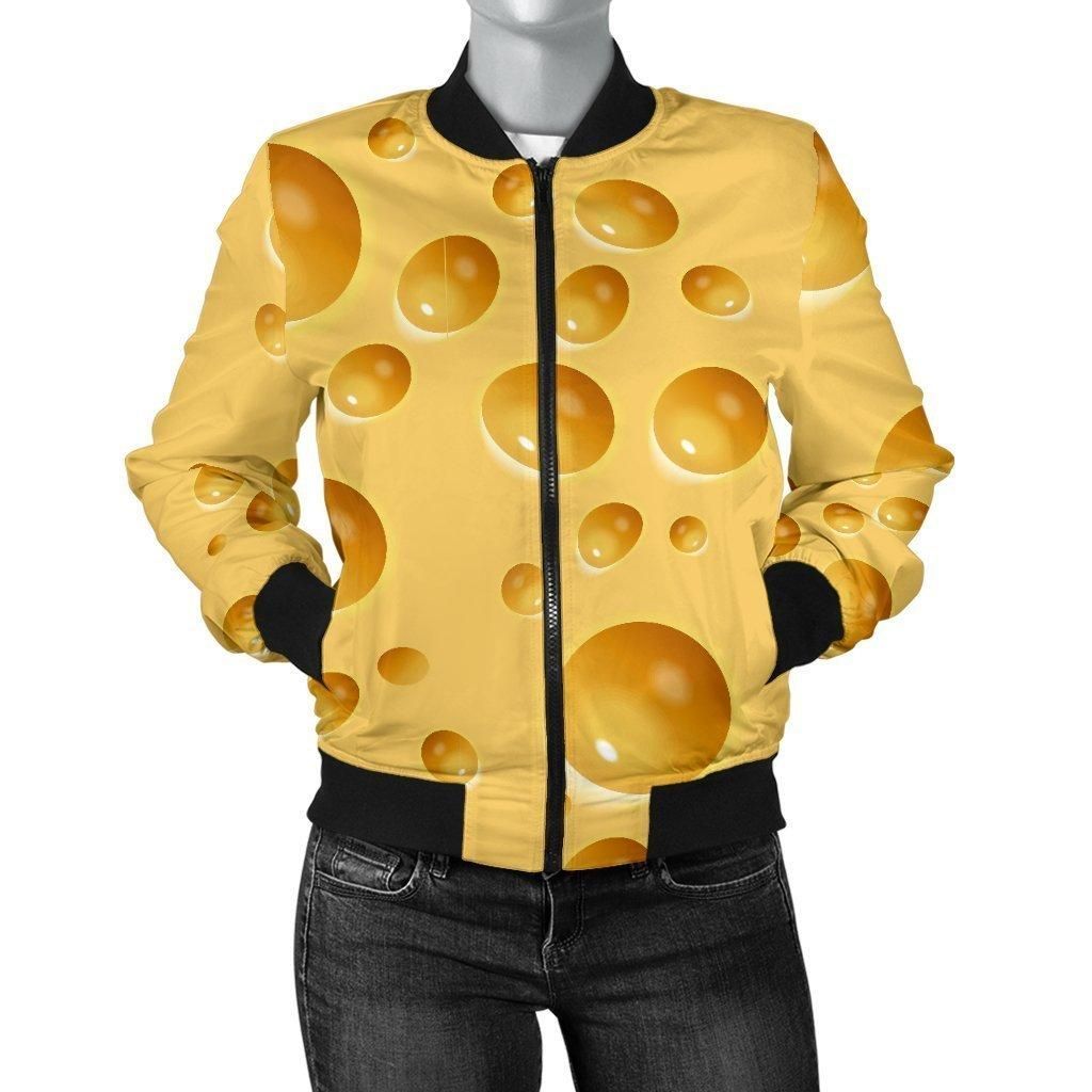Cheese-Surface-Pattern-Print-Women-Casual-Bomber-Jacket-1