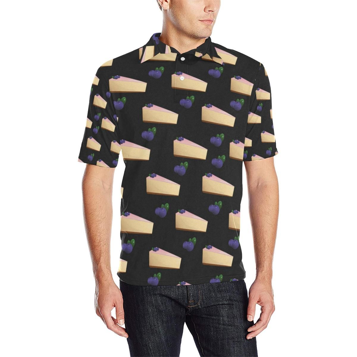 Cheesecake Blueberry Pattern Print Design Ck01 Men Polo Shirt Cheesecake Blueberry Pattern Print Design Ck01 Men Polo Shirt