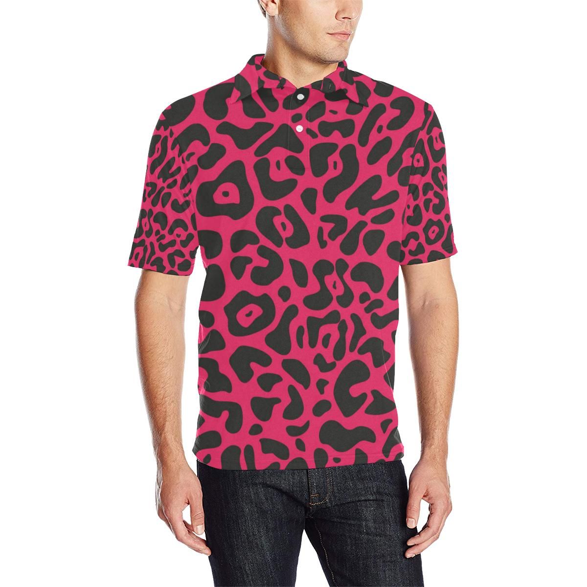 Cheetah Pink Print Pattern Men Polo Shirt Cheetah Pink Print Pattern Men Polo Shirt