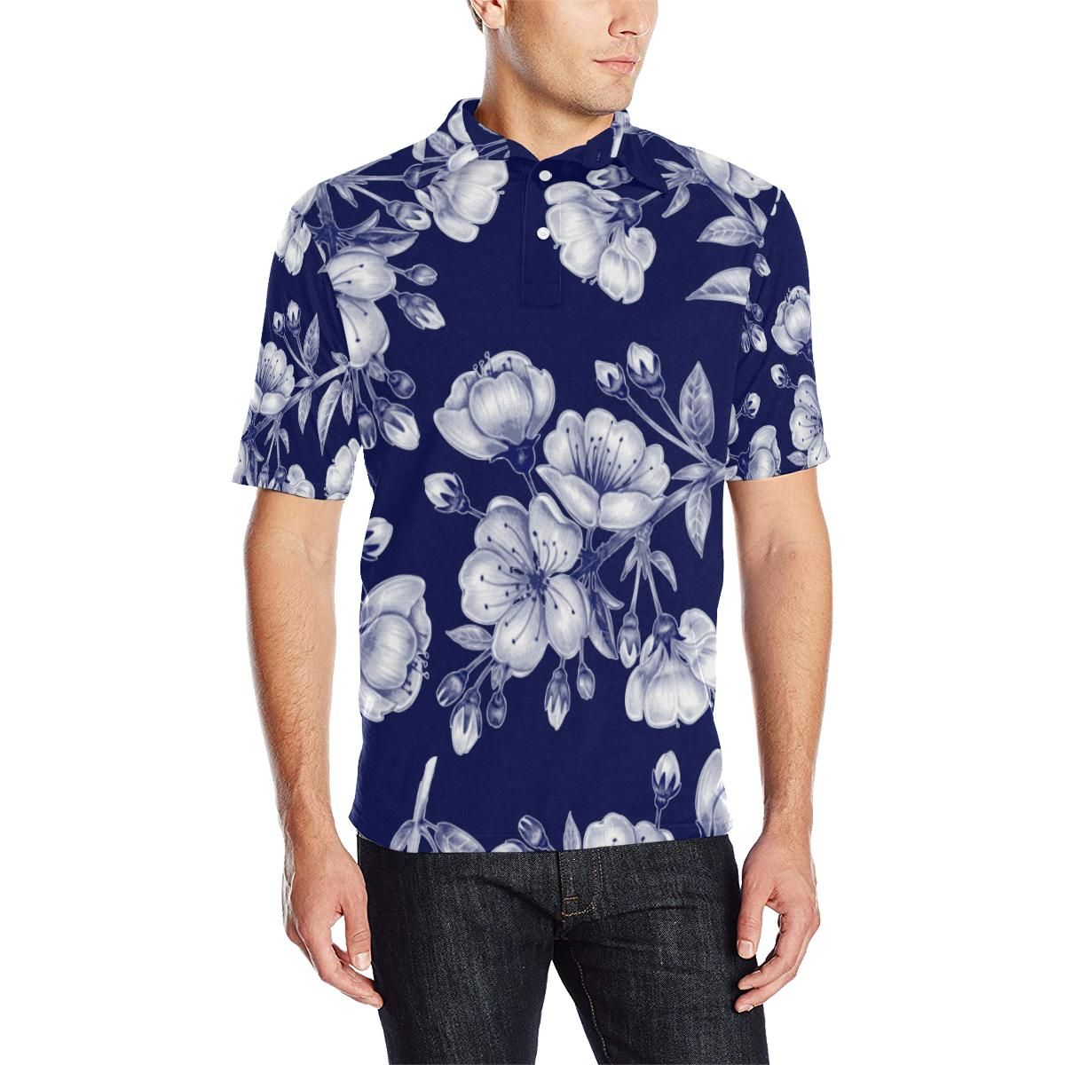 Cherry Blossom Pattern Print Design Cb01 Men Polo Shirt Cherry Blossom Pattern Print Design Cb01 Men Polo Shirt