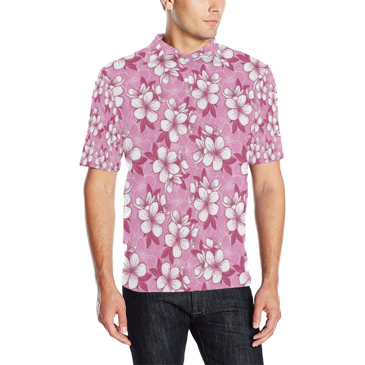 Cherry Blossom Pattern Print Design Cb02 Men Polo Shirt Cherry Blossom Pattern Print Design Cb02 Men Polo Shirt
