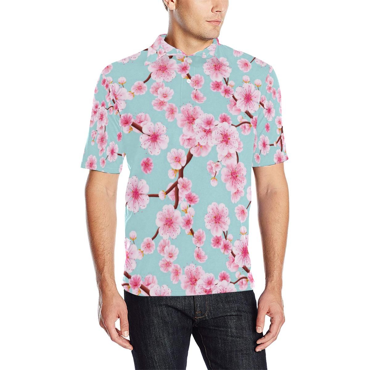 Cherry Blossom Pattern Print Design Cb04 Men Polo Shirt Cherry Blossom Pattern Print Design Cb04 Men Polo Shirt