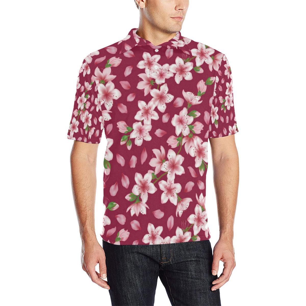 Cherry Blossom Pattern Print Design Cb06 Men Polo Shirt Cherry Blossom Pattern Print Design Cb06 Men Polo Shirt