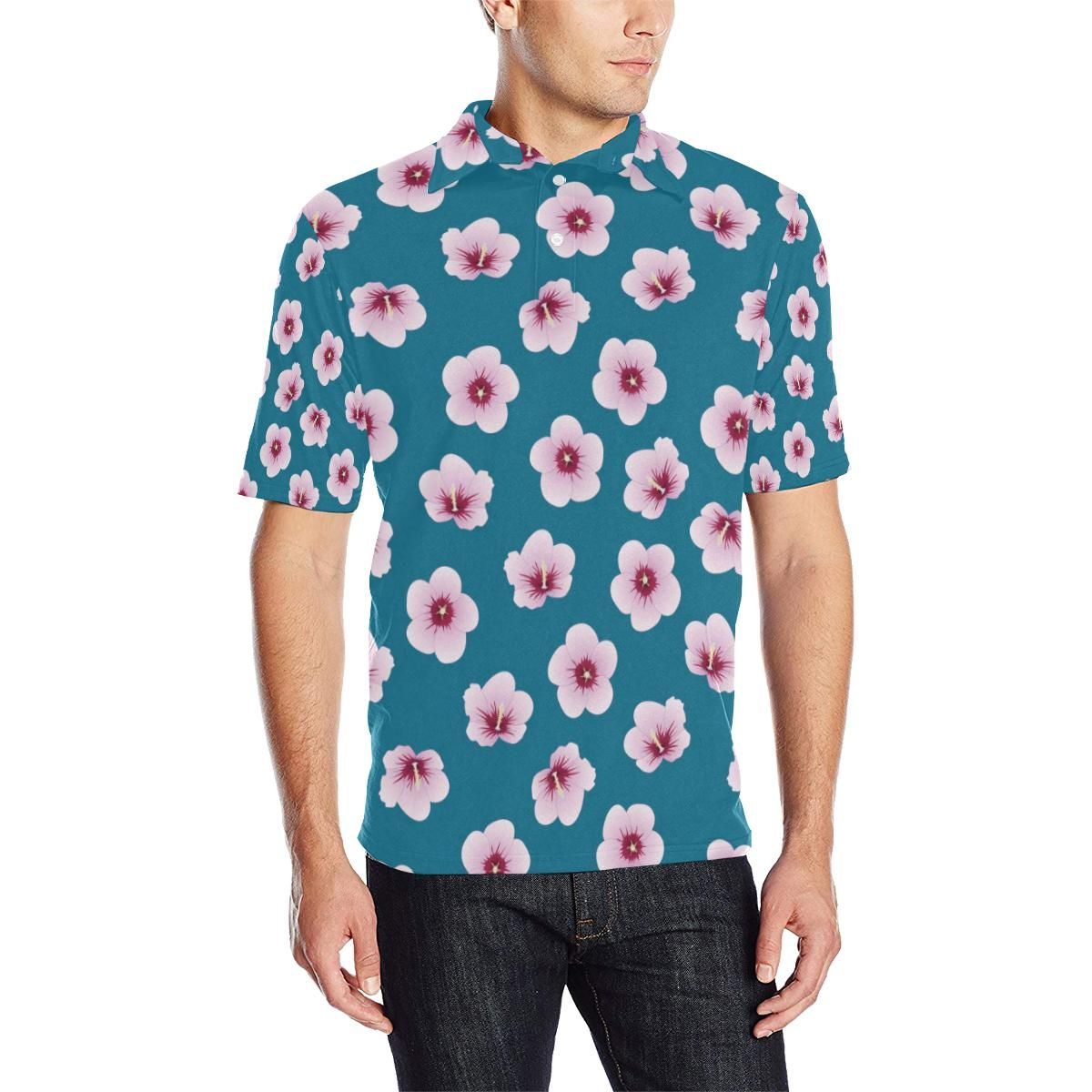 Cherry Blossom Pattern Print Design Cb08 Men Polo Shirt Cherry Blossom Pattern Print Design Cb08 Men Polo Shirt